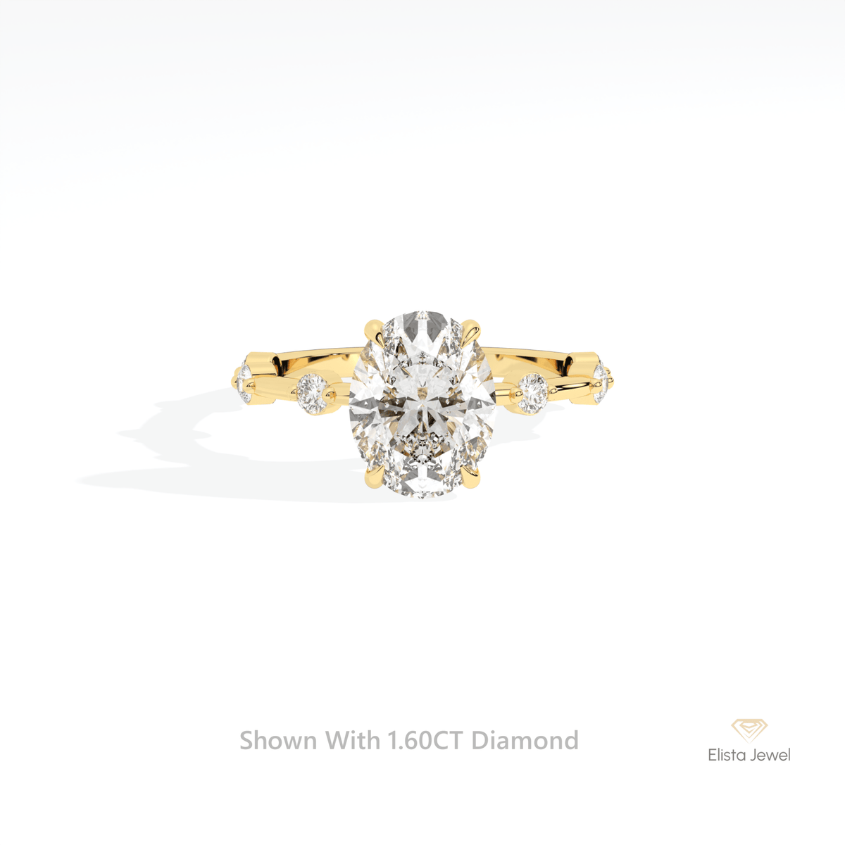 Oval Cut Accent Engagement Lab Grown Diamond Ring in 14K Yellow Gold - Detail View