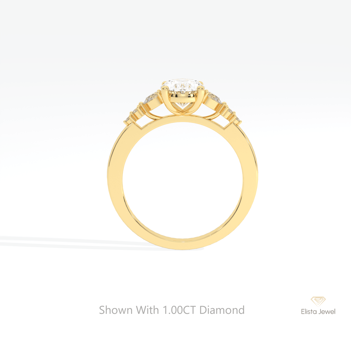 Oval Cut Accent Engagement Lab Grown Diamond Ring in 10K Rose Gold - Angled View