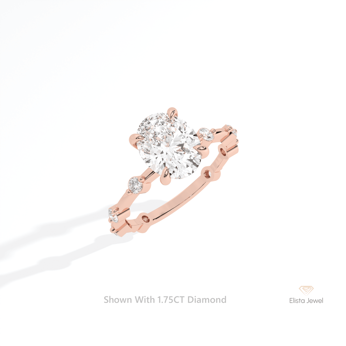 Oval Cut Accent Engagement Lab Grown Diamond Ring in 10K Yellow Gold - Side View