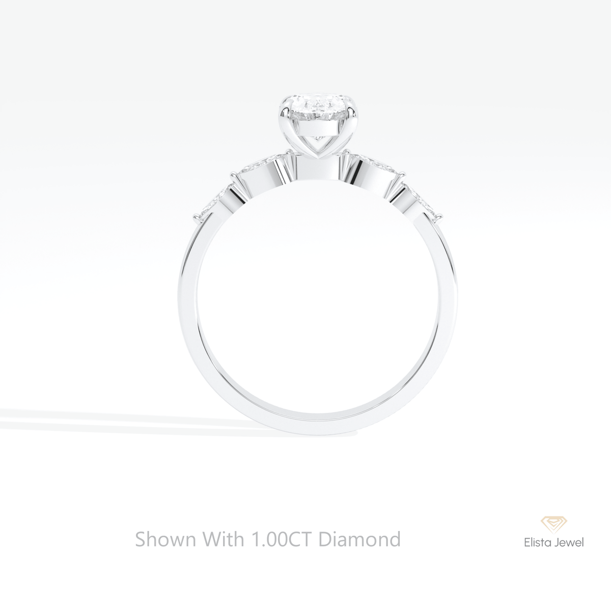 Oval Cut Accent Engagement Lab Grown Diamond Ring in 10K Rose Gold - Angled View