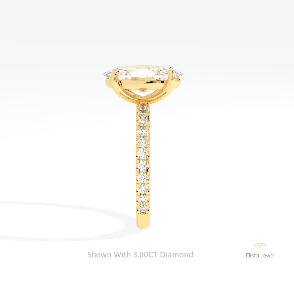 Oval Cut Accent Engagement Lab Grown Diamond Ring in 14K White Gold - Top View