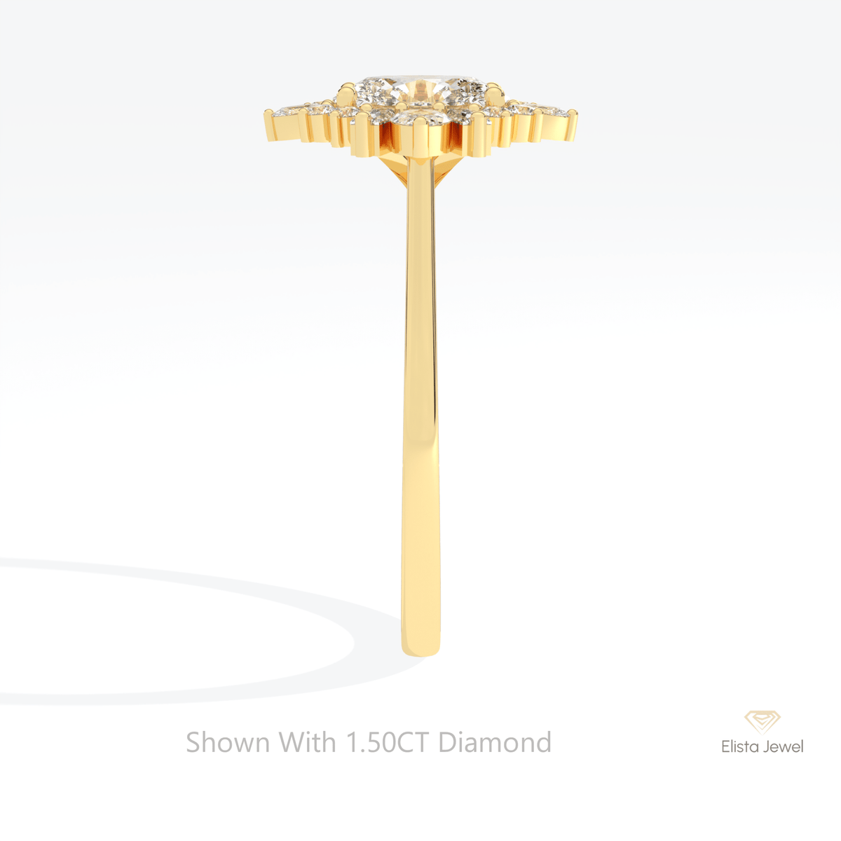 Oval Cut Art Deco Engagement Lab Grown Diamond Ring in 14K White Gold - Top View
