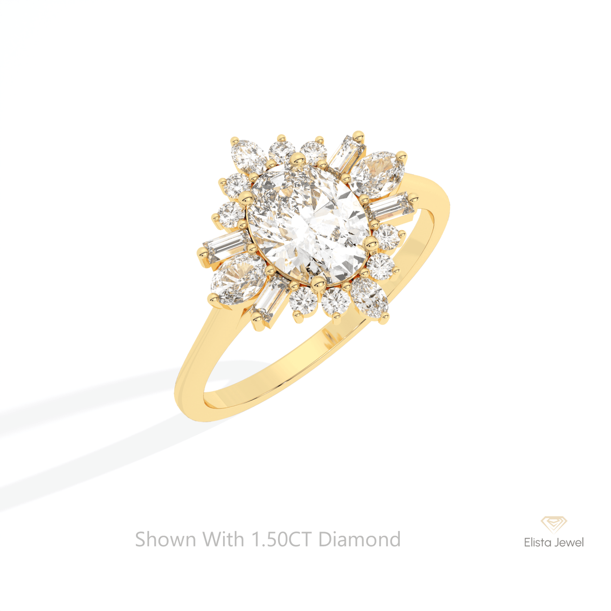 Oval Cut Art Deco Engagement Lab Grown Diamond Ring in 10K Yellow Gold - Side View