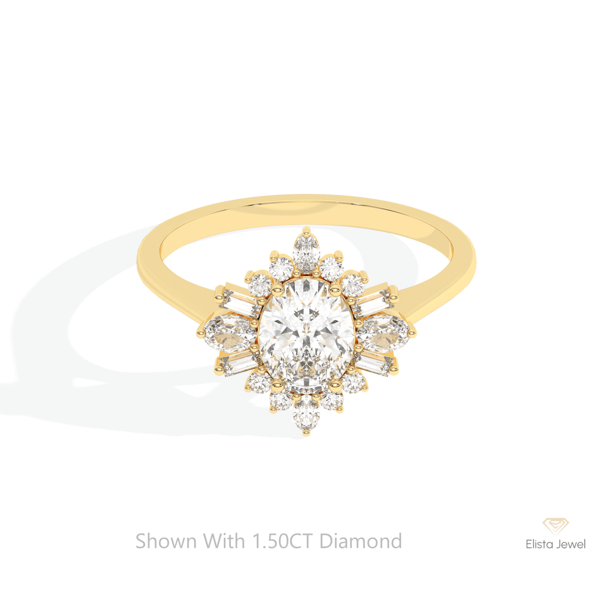 Oval Cut Art Deco Engagement Lab Grown Diamond Ring in 10K White Gold - Front View