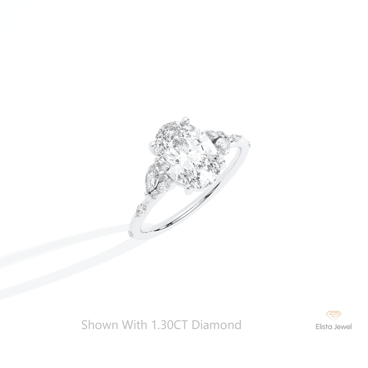 Oval Cut Cluster Engagement Lab Grown Diamond Ring in 14K Rose Gold - Profile View