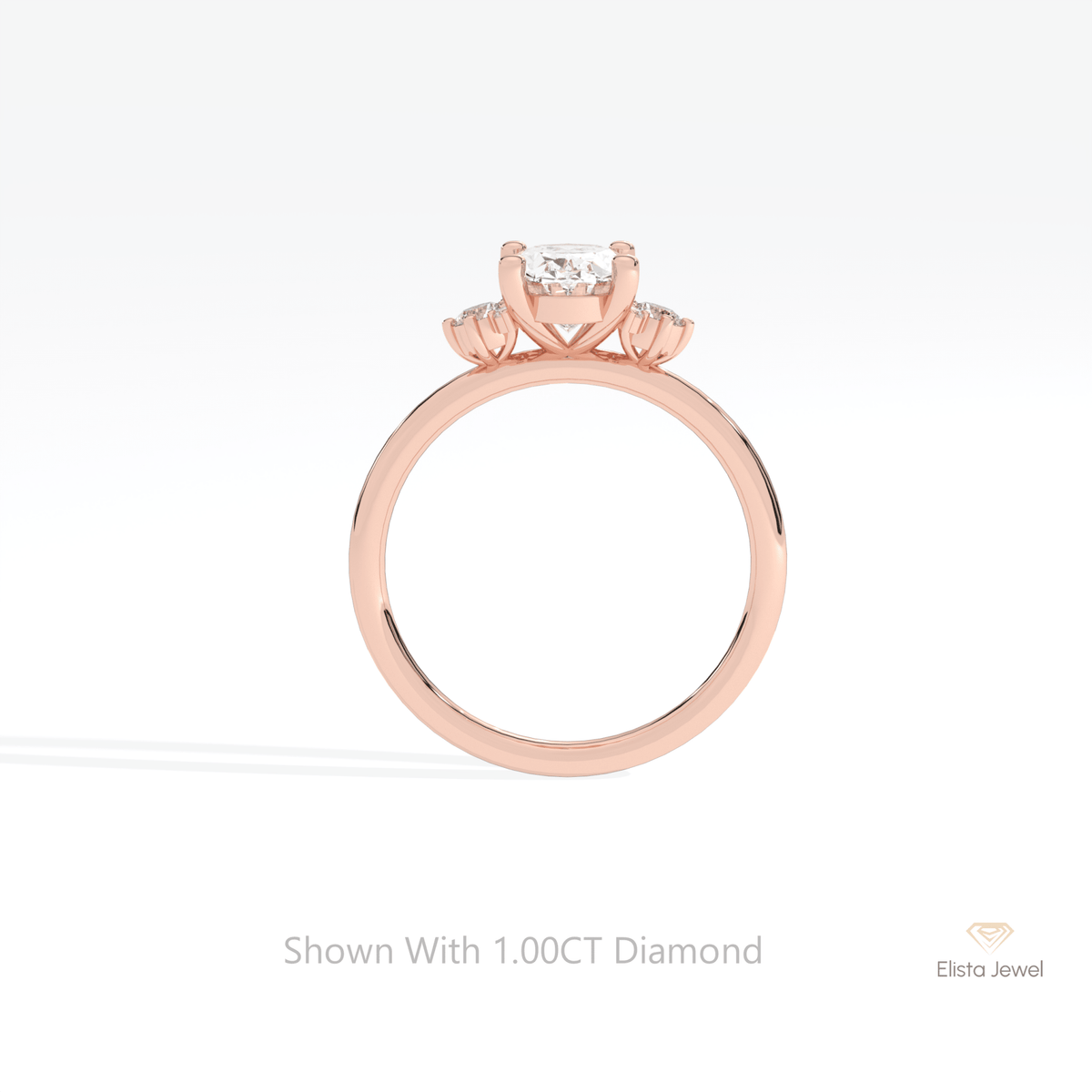 Oval Cut Cluster Engagement Lab Grown Diamond Ring in 18K White Gold - Close-up View