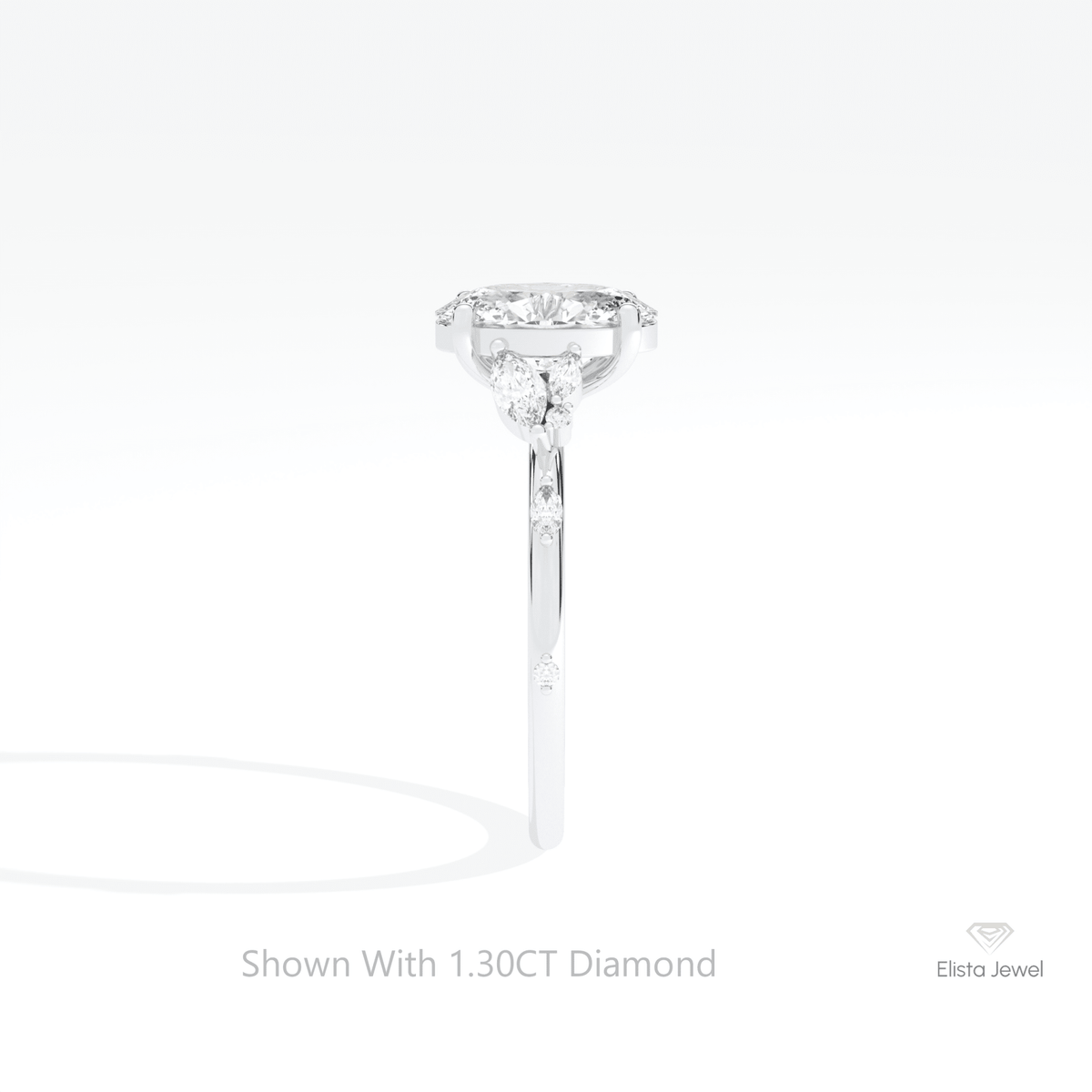 Oval Cut Cluster Engagement Lab Grown Diamond Ring in 18K Yellow Gold - Perspective View
