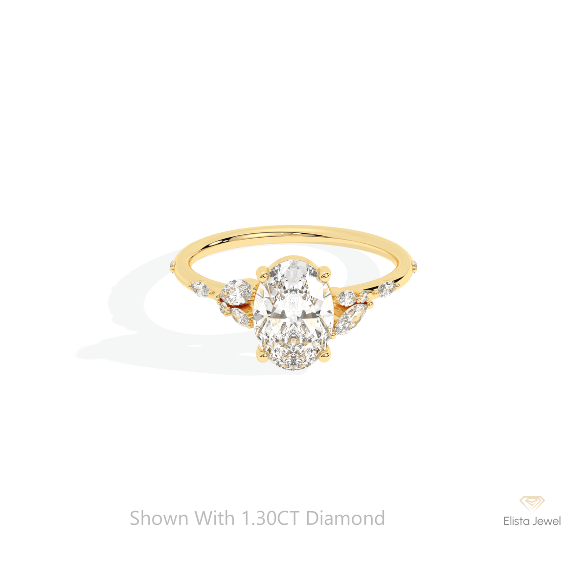 Oval Cut Cluster Engagement Lab Grown Diamond Ring in 18K Rose Gold - Ring on Hand View