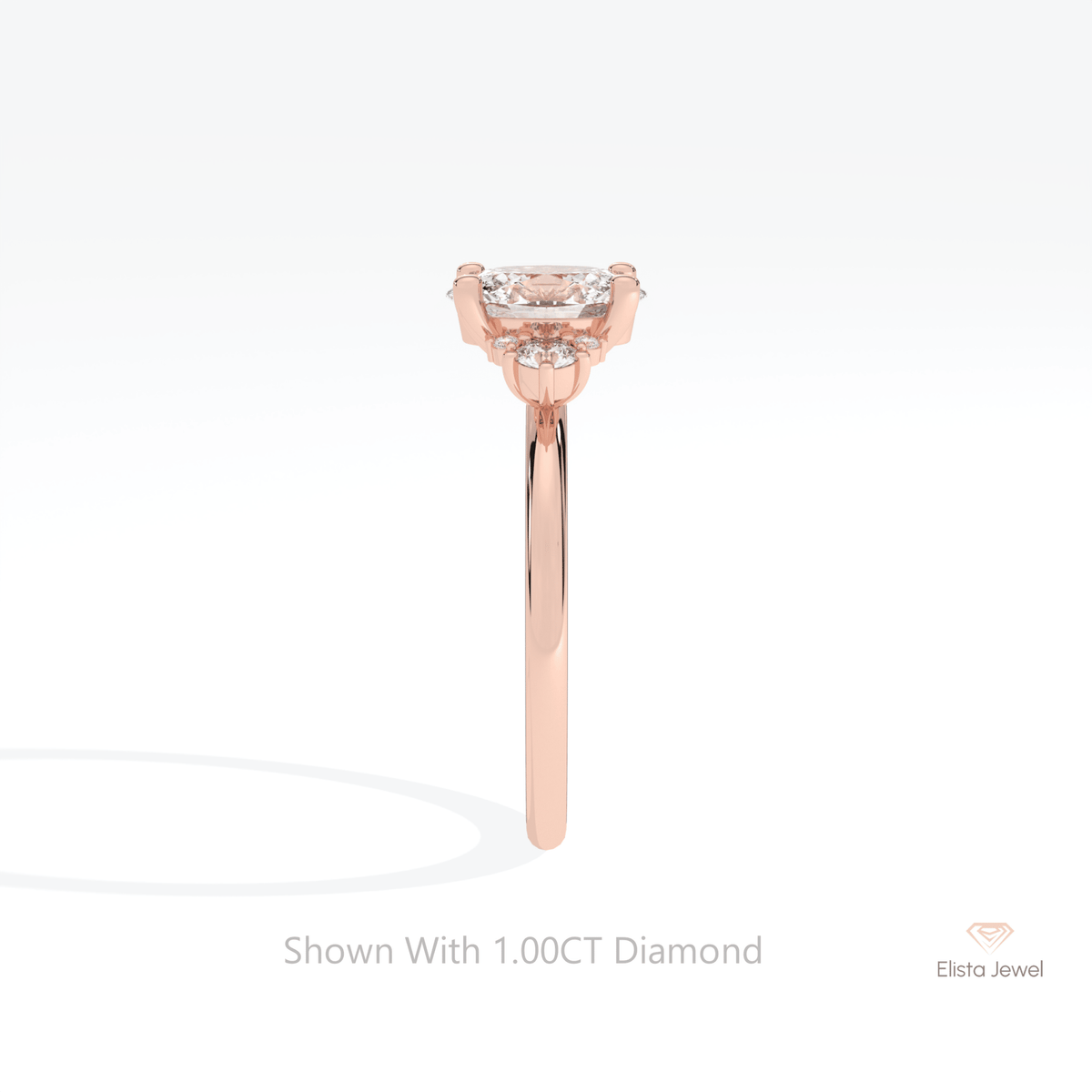 Oval Cut Cluster Engagement Lab Grown Diamond Ring in 18K Yellow Gold - Perspective View