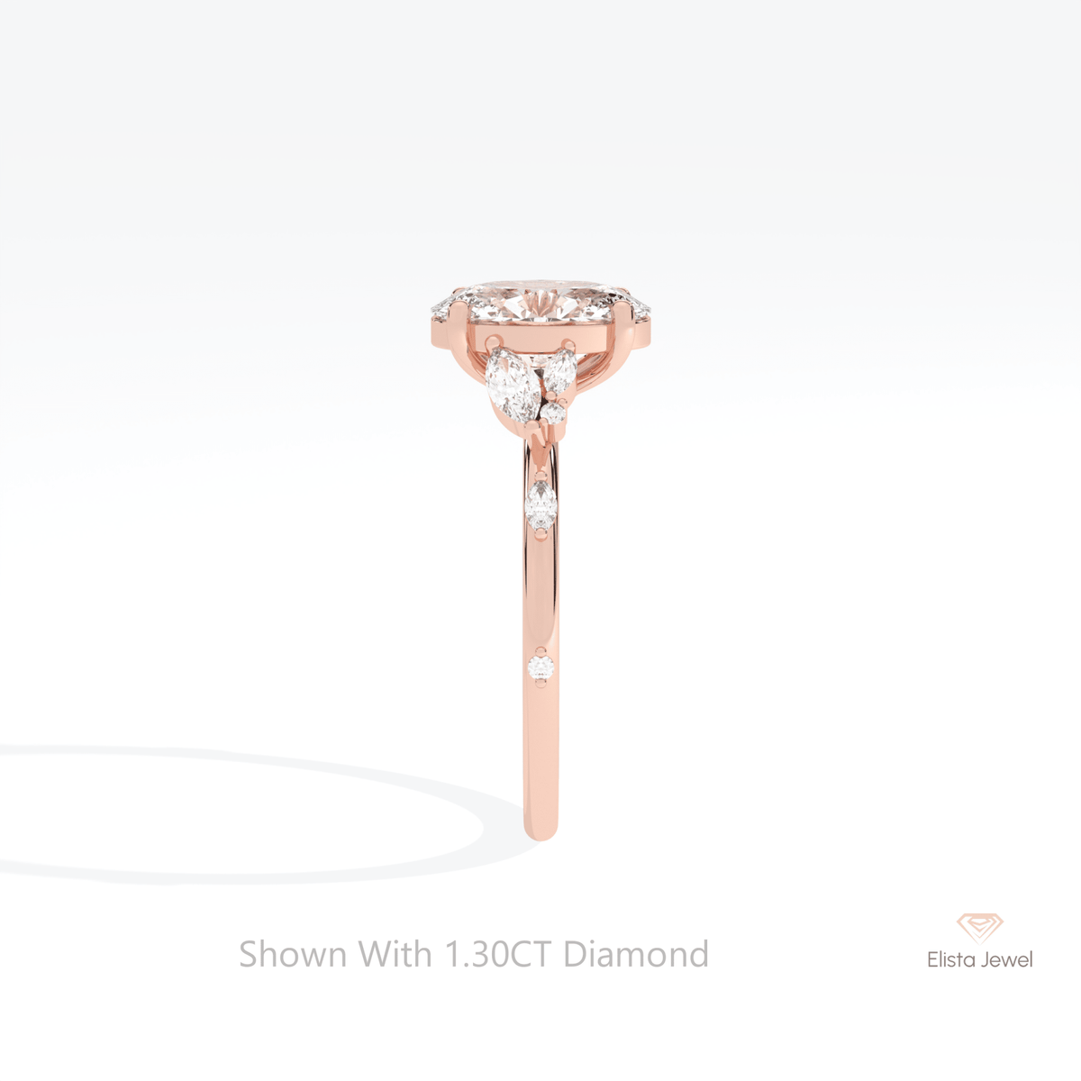 Oval Cut Cluster Engagement Lab Grown Diamond Ring in 14K White Gold - Top View