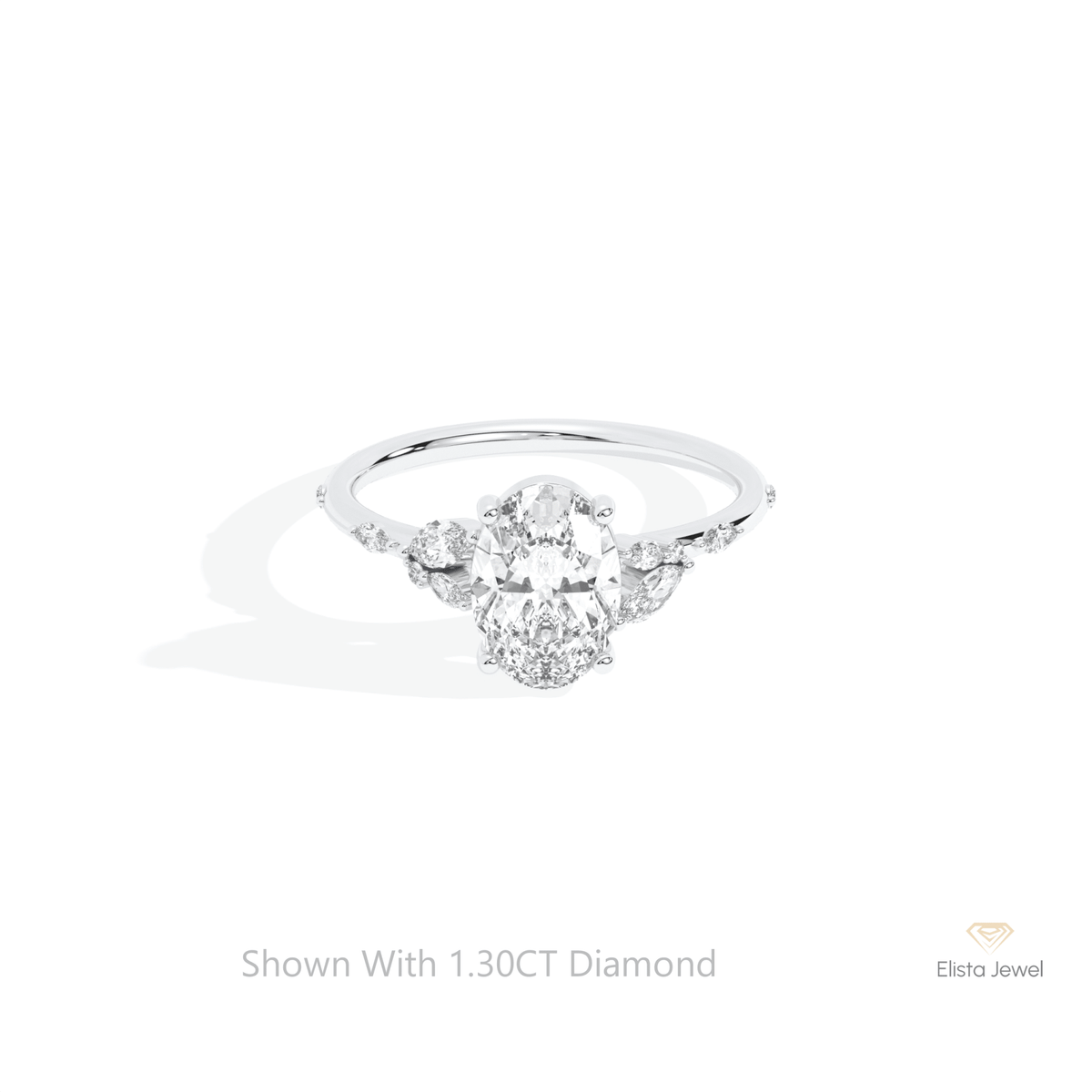 Oval Cut Cluster Engagement Lab Grown Diamond Ring in 14K Yellow Gold - Detail View