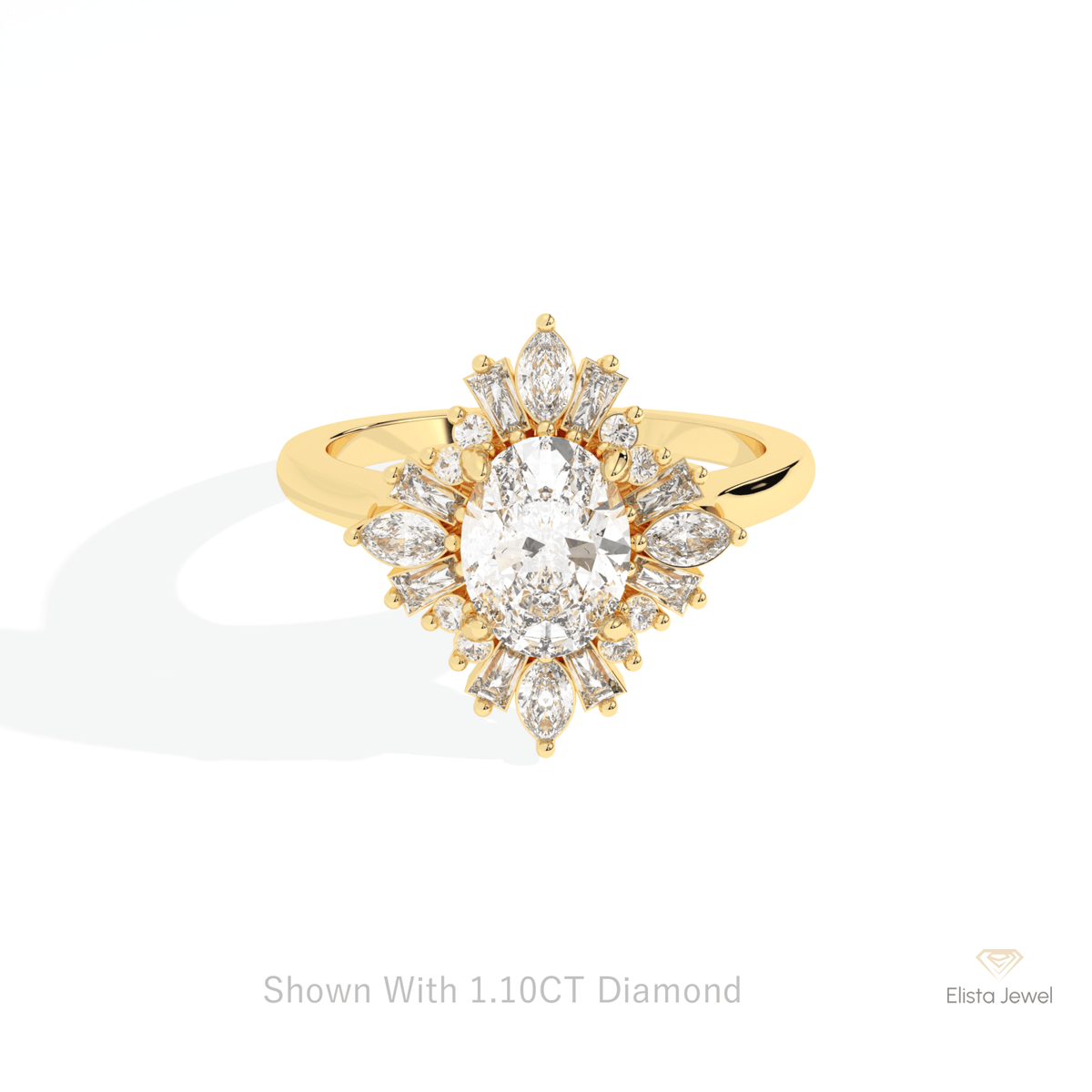 Oval Cut Cluster Starburst Lab Grown Diamond Ring in 10K White Gold - Front View