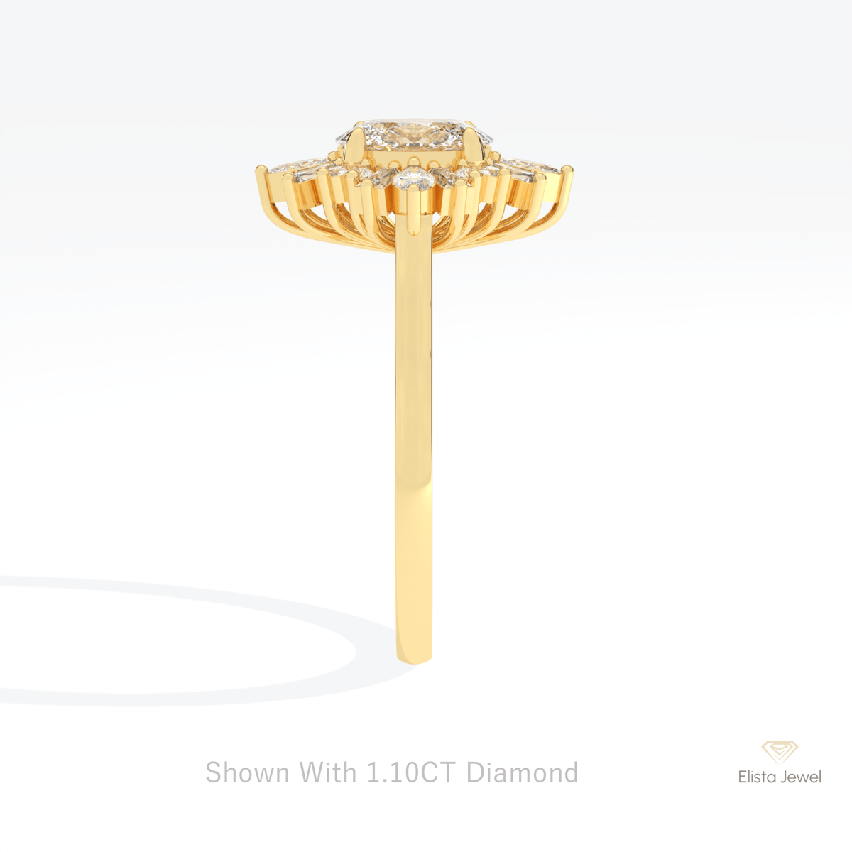 Oval Cut Cluster Starburst Lab Grown Diamond Ring in 14K White Gold - Top View