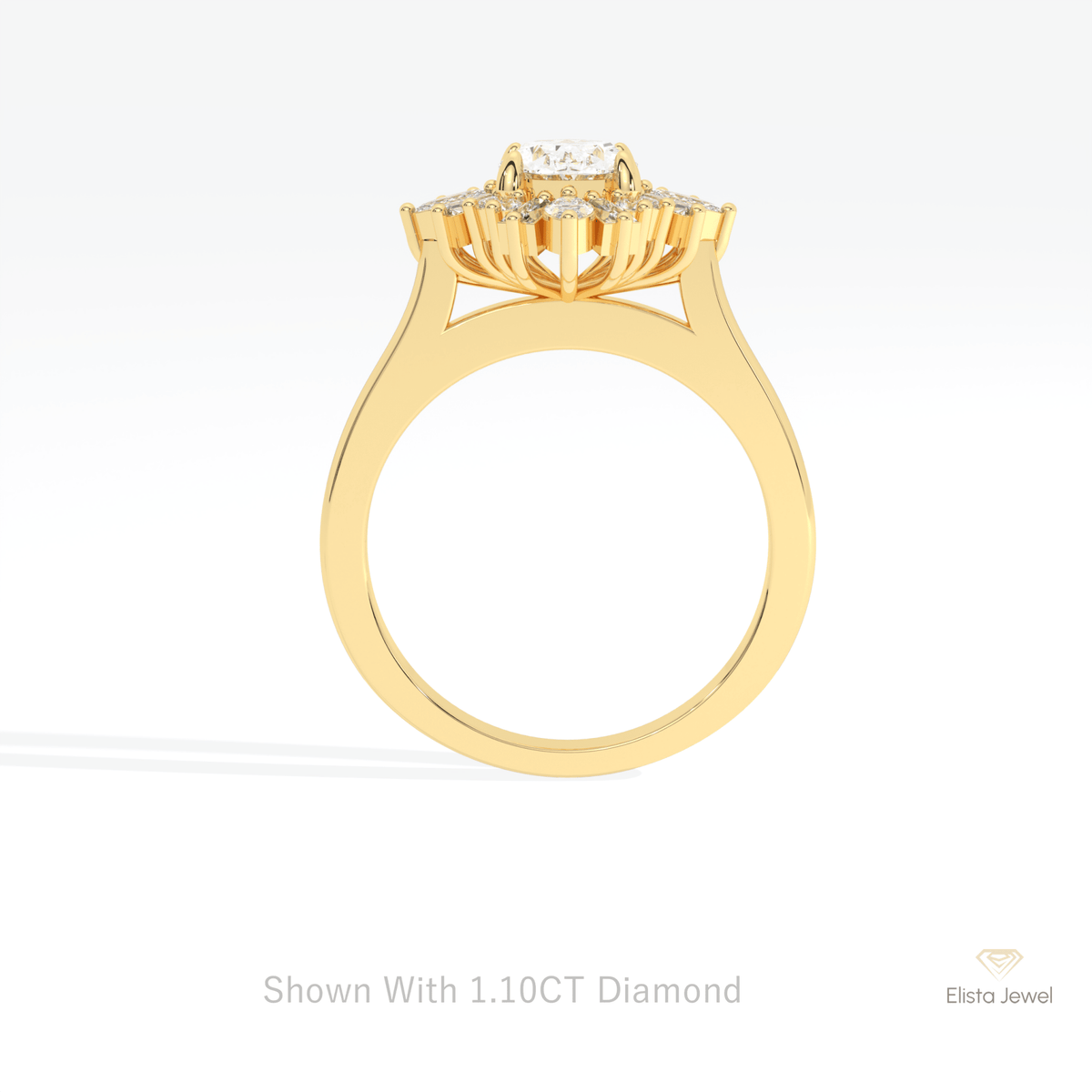 Oval Cut Cluster Starburst Lab Grown Diamond Ring in 10K Rose Gold - Angled View