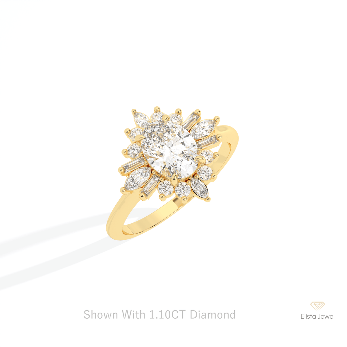 Oval Cut Cluster Starburst Lab Grown Diamond Ring in Platinum - Lifestyle View