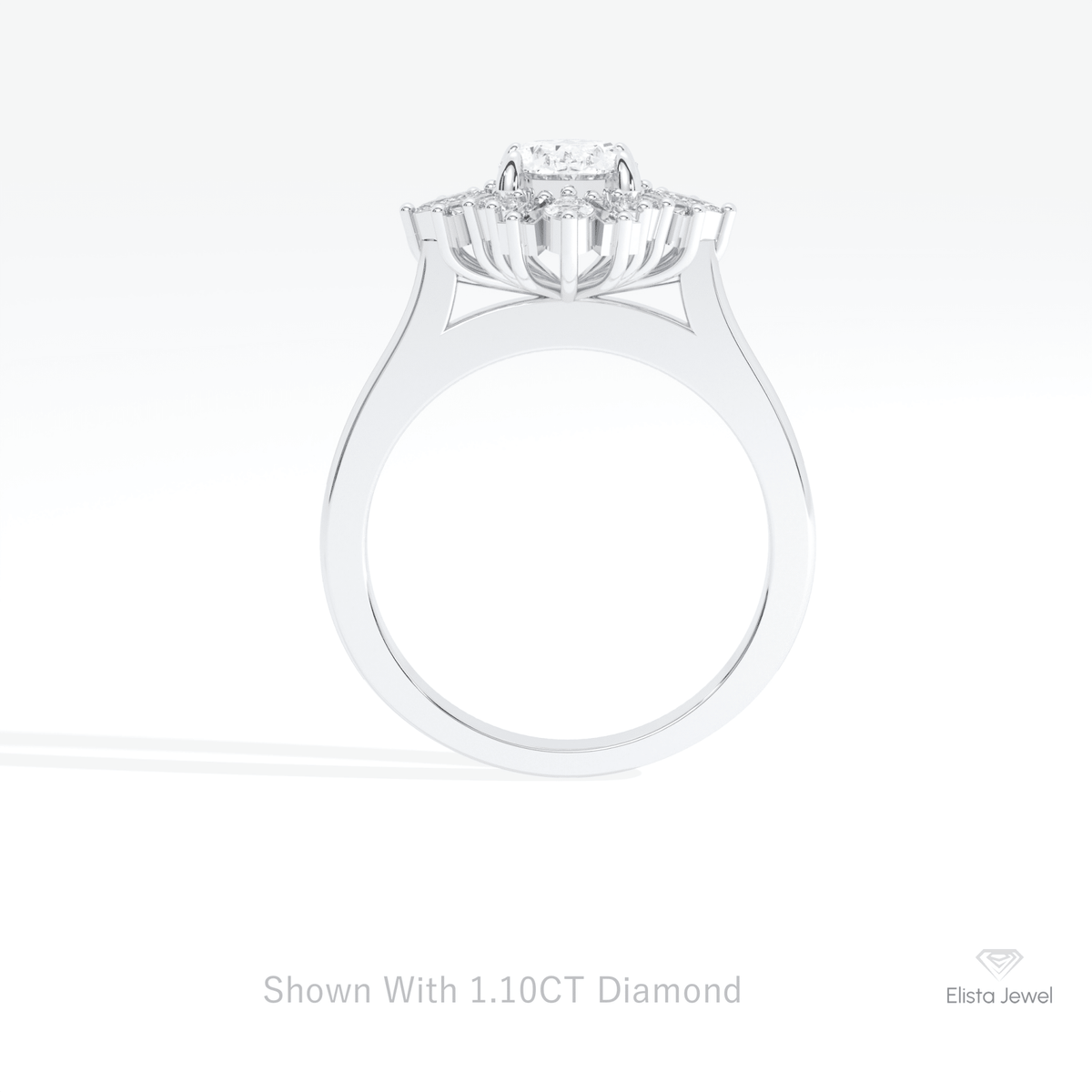 Oval Cut Cluster Starburst Lab Grown Diamond Ring in 18K White Gold - Close-up View