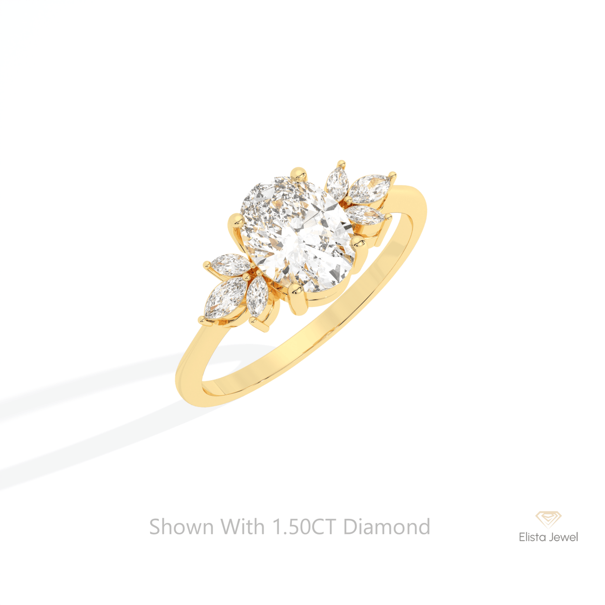 Oval Cut Cluster Wedding Lab Grown Diamond Ring in 14K Rose Gold - Profile View