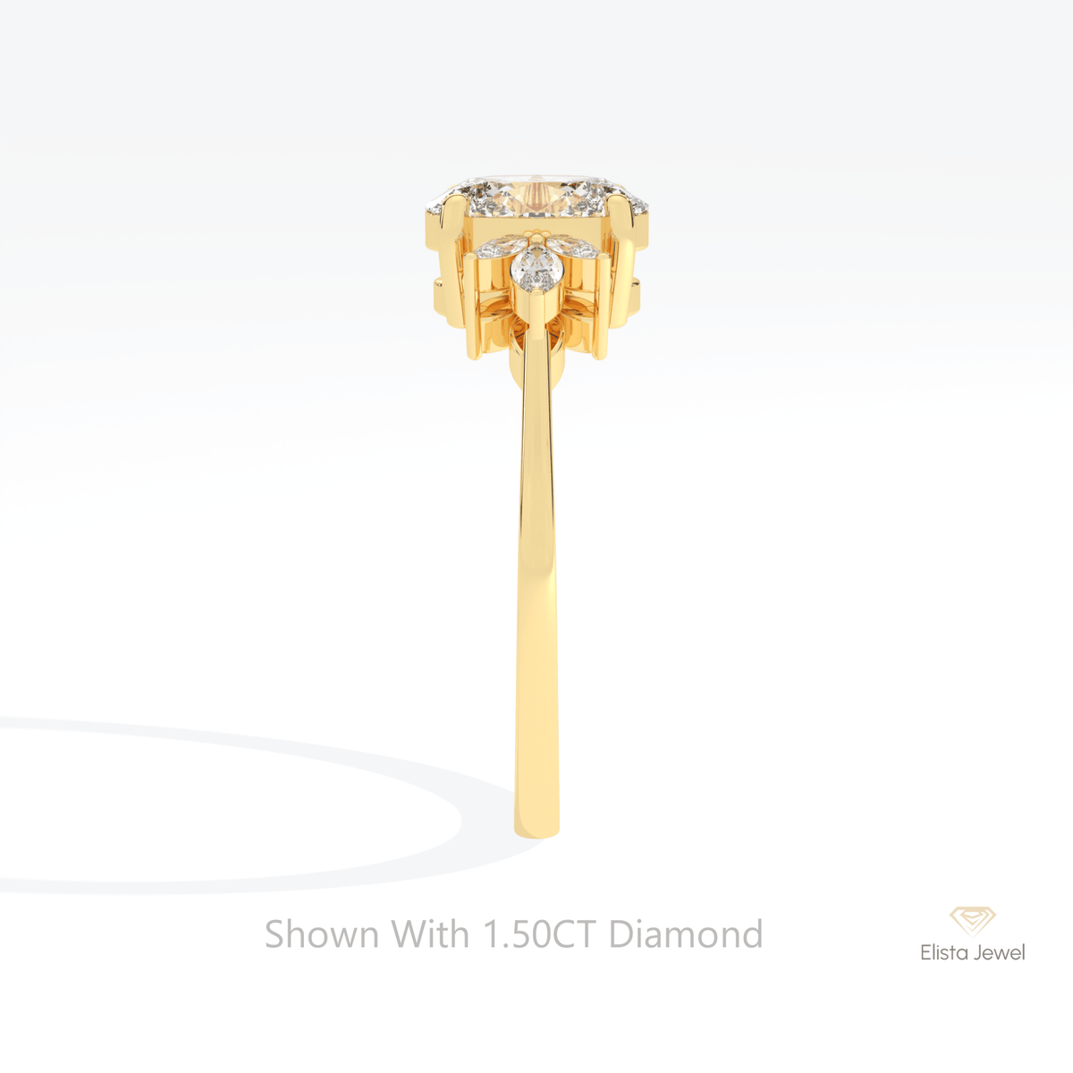 Oval Cut Cluster Wedding Lab Grown Diamond Ring in 18K Yellow Gold - Perspective View