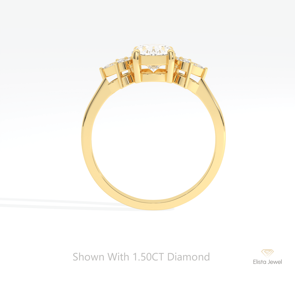 Oval Cut Cluster Wedding Lab Grown Diamond Ring in 18K White Gold - Close-up View