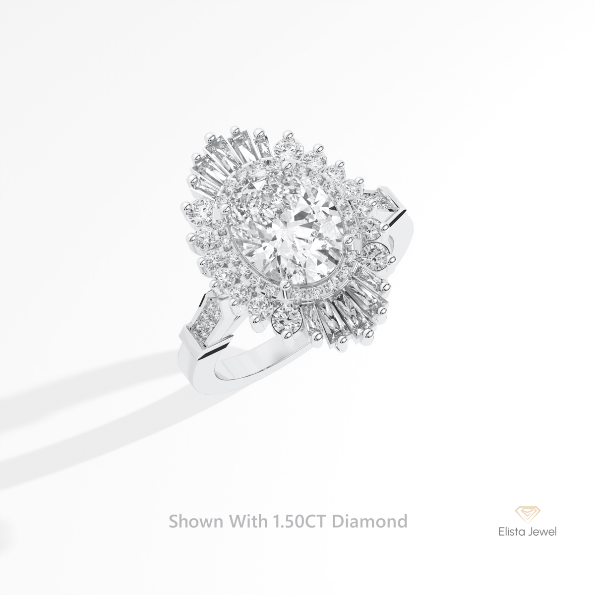 Oval Cut Double Halo Art Deco Lab Grown Diamond Ring in Platinum - Lifestyle View