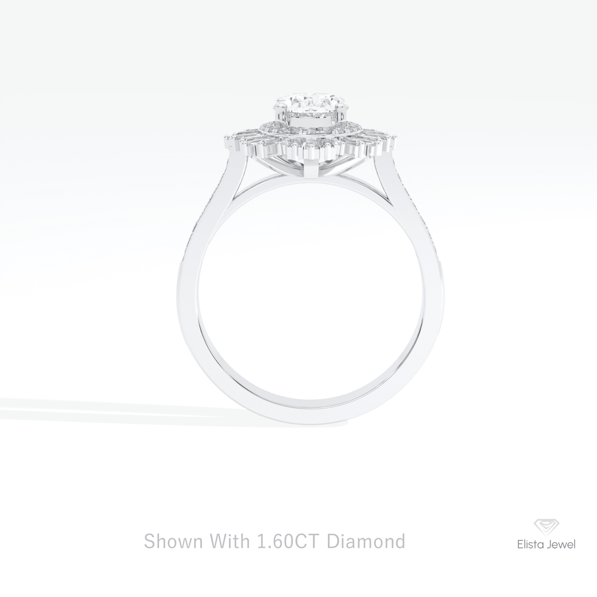 Oval Cut Double Halo Art Deco Lab Grown Diamond Ring in 18K White Gold - Close-up View
