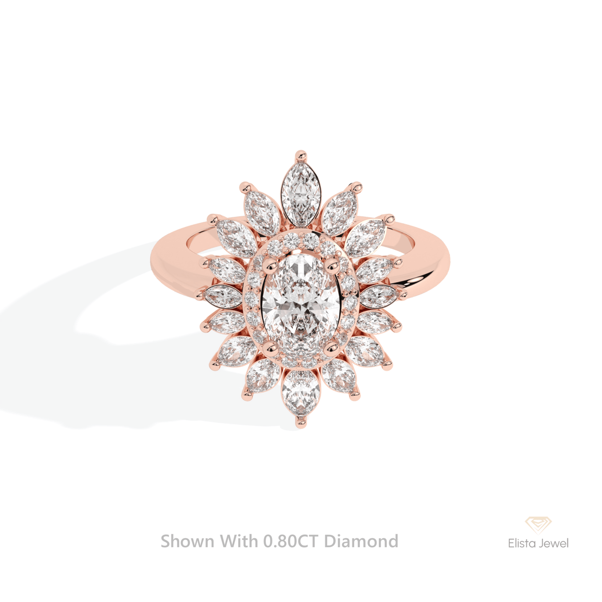 Oval Cut Double Halo Starburst Lab Grown Diamond Ring in 10K White Gold - Front View