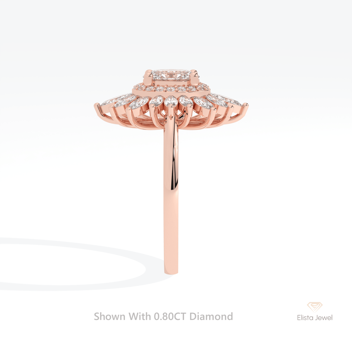 Oval Cut Double Halo Starburst Lab Grown Diamond Ring in 14K White Gold - Top View