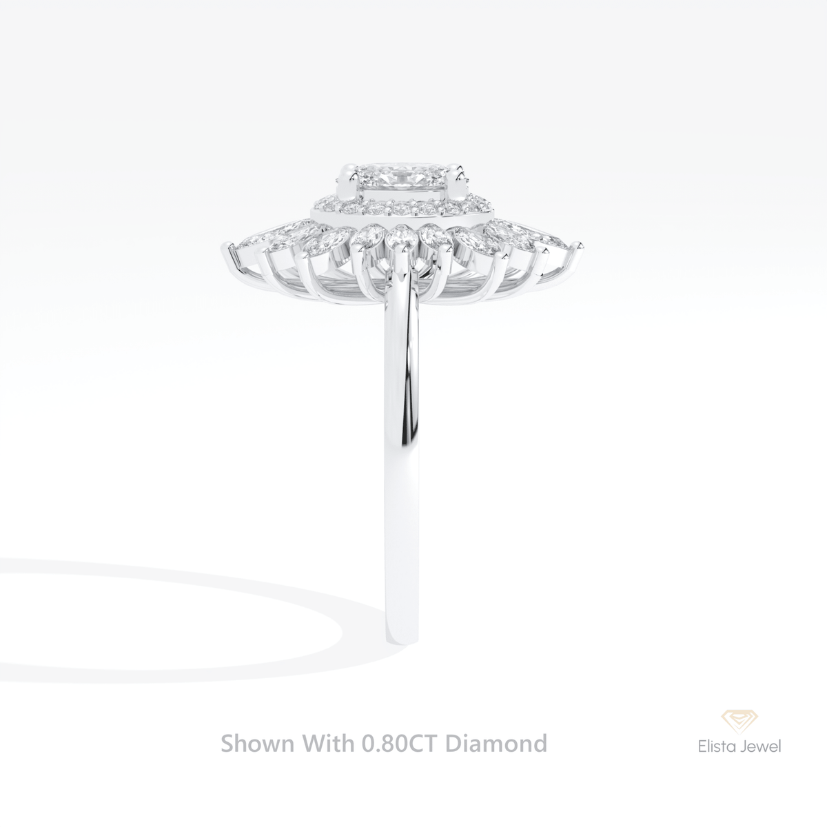 Oval Cut Double Halo Starburst Lab Grown Diamond Ring in 18K Yellow Gold - Perspective View