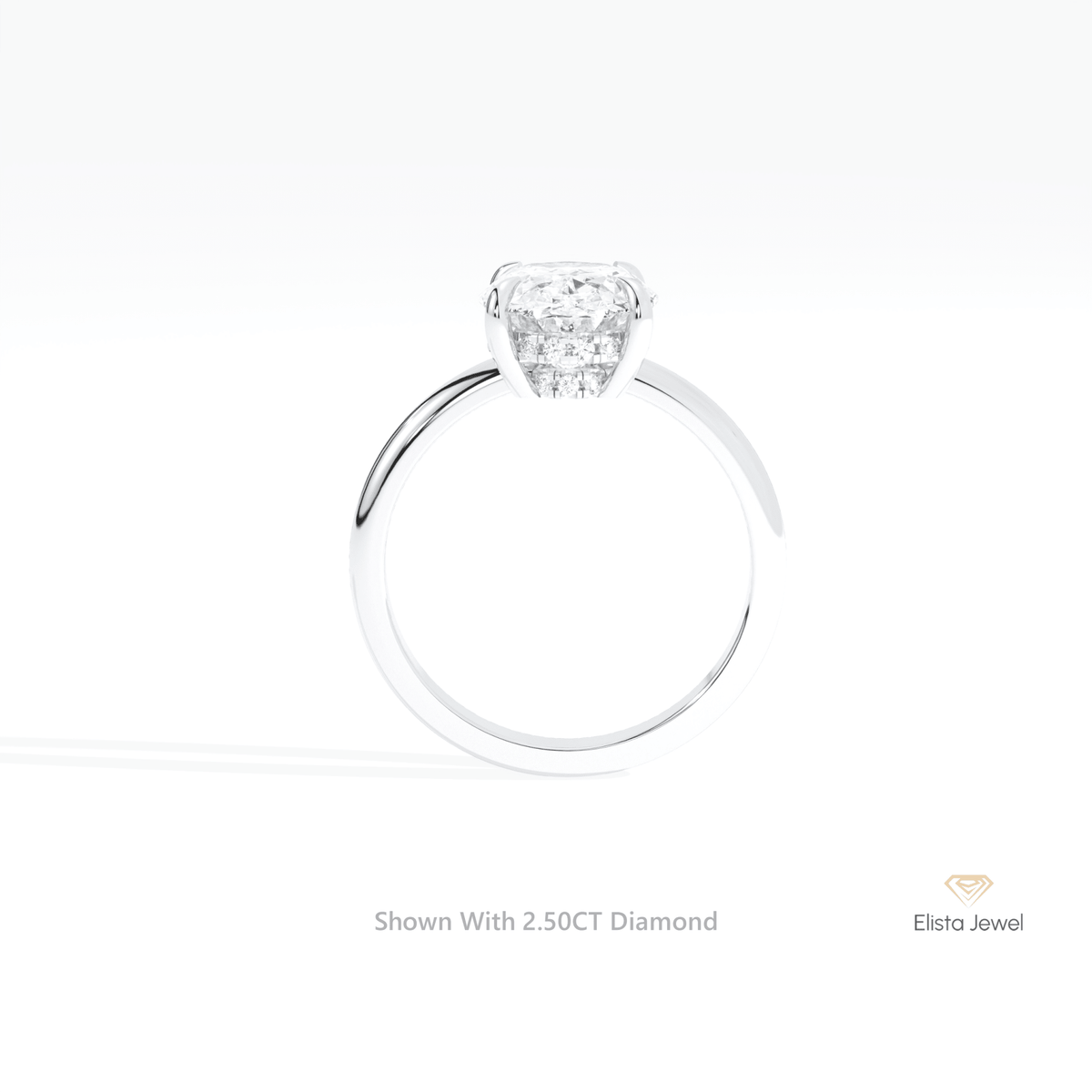 Oval Cut Double Hidden Halo Engagement Lab Grown Diamond Ring in 14K Rose Gold - Profile View