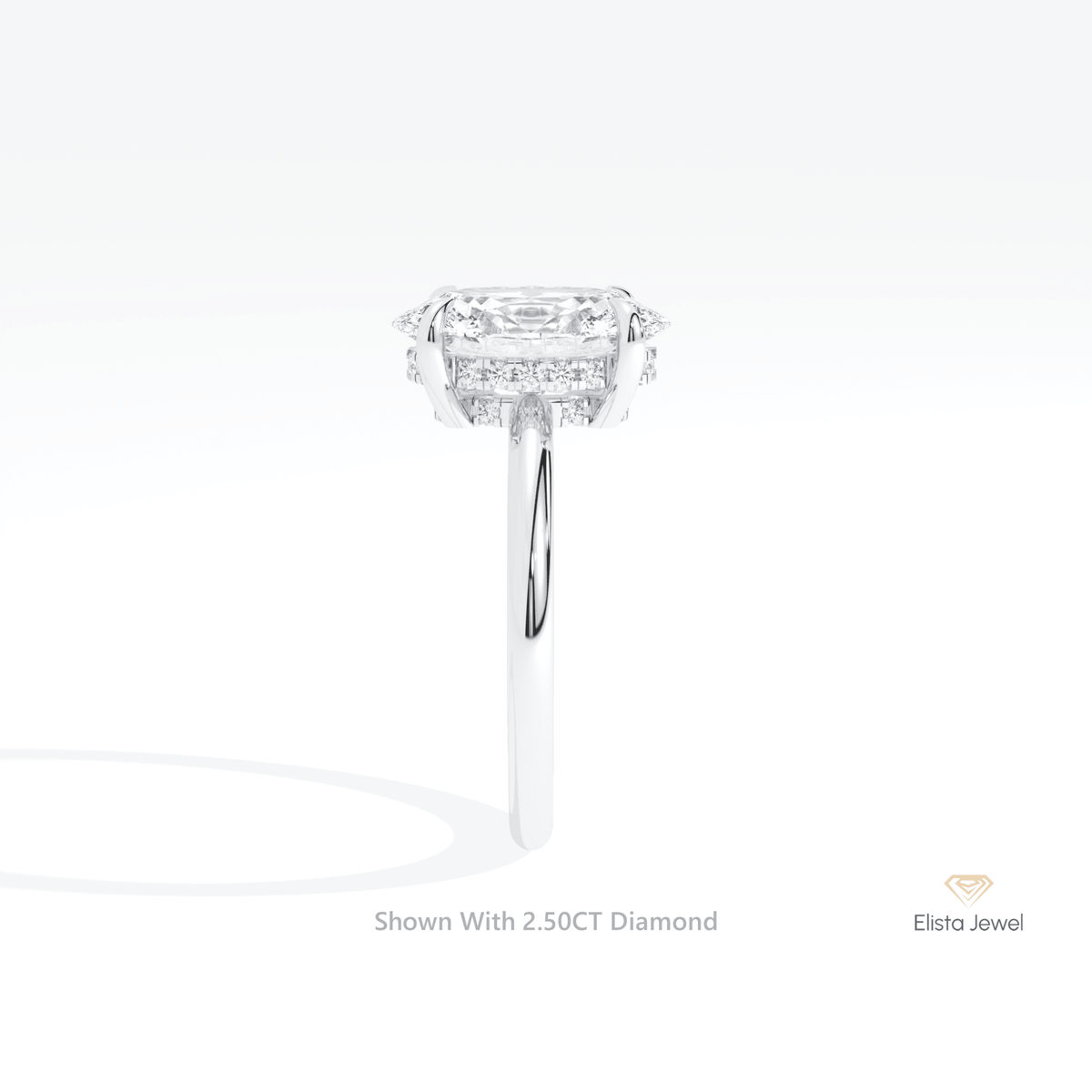 Oval Cut Double Hidden Halo Engagement Lab Grown Diamond Ring in 18K White Gold - Close-up View