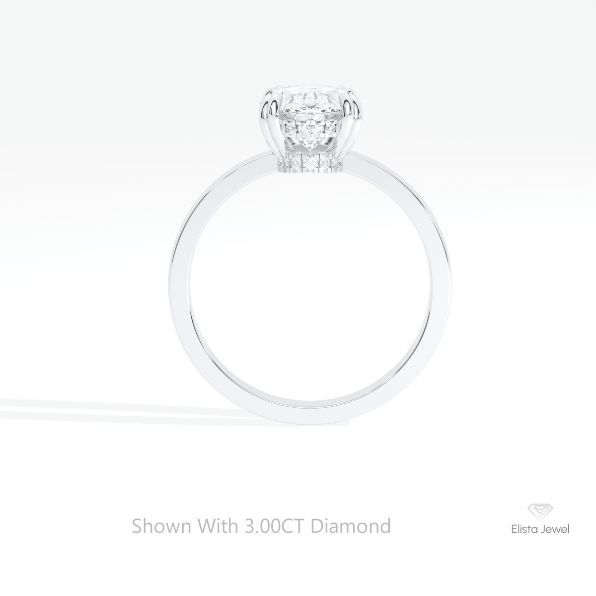 Oval Cut Double Hidden Halo Lab Grown Diamond Ring in 18K White Gold - Close-up View