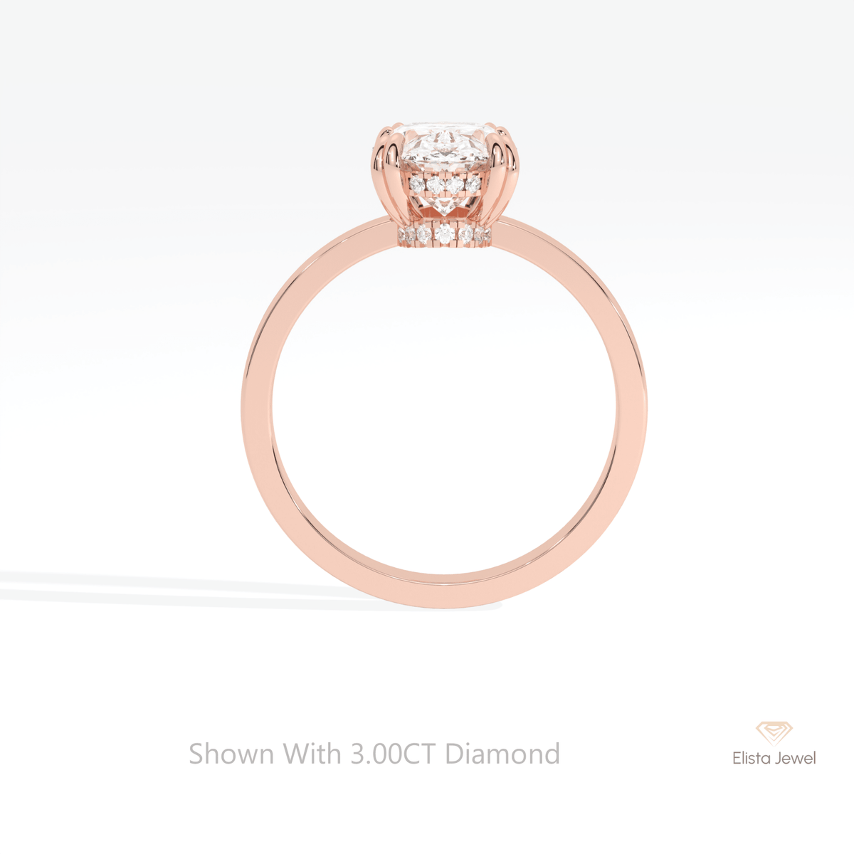 Oval Cut Double Hidden Halo Lab Grown Diamond Ring in 10K Rose Gold - Angled View