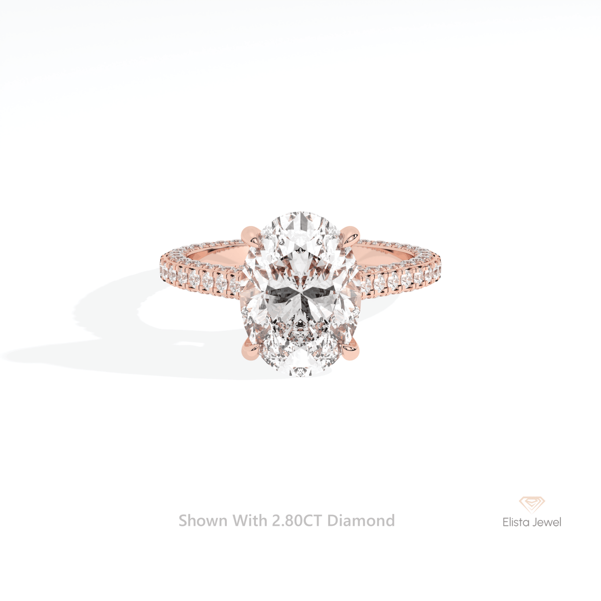 Oval Cut Double Hidden Halo Wedding Lab Grown Diamond Ring in 18K Rose Gold - Ring on Hand View