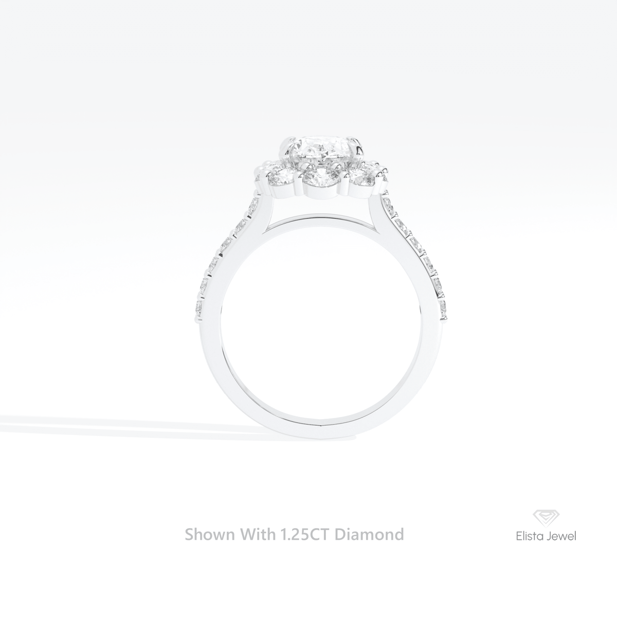 Oval Cut Floral Halo Engagement Lab Grown Diamond Ring in 18K Yellow Gold - Perspective View