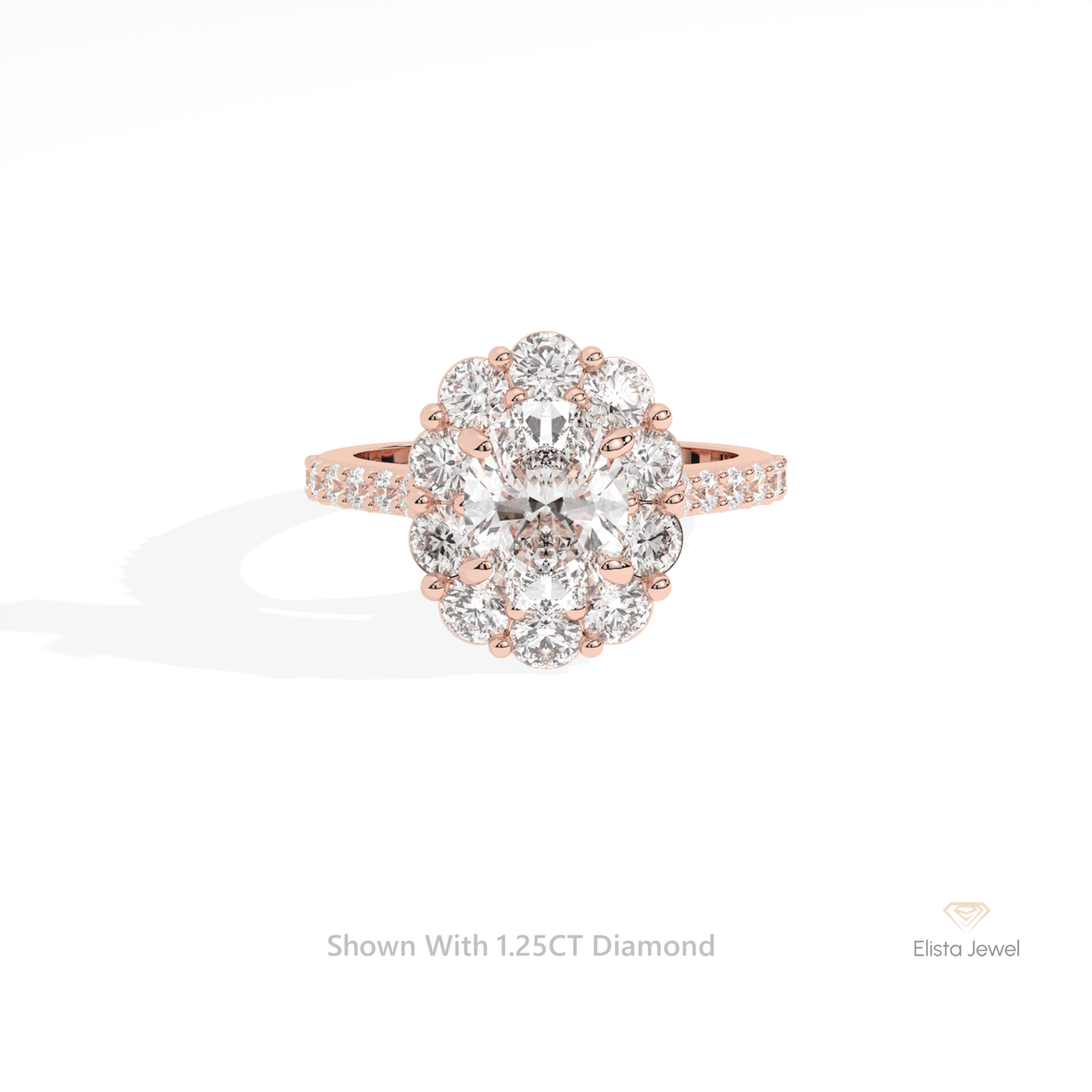 Oval Cut Floral Halo Engagement Lab Grown Diamond Ring in 10K White Gold - Front View