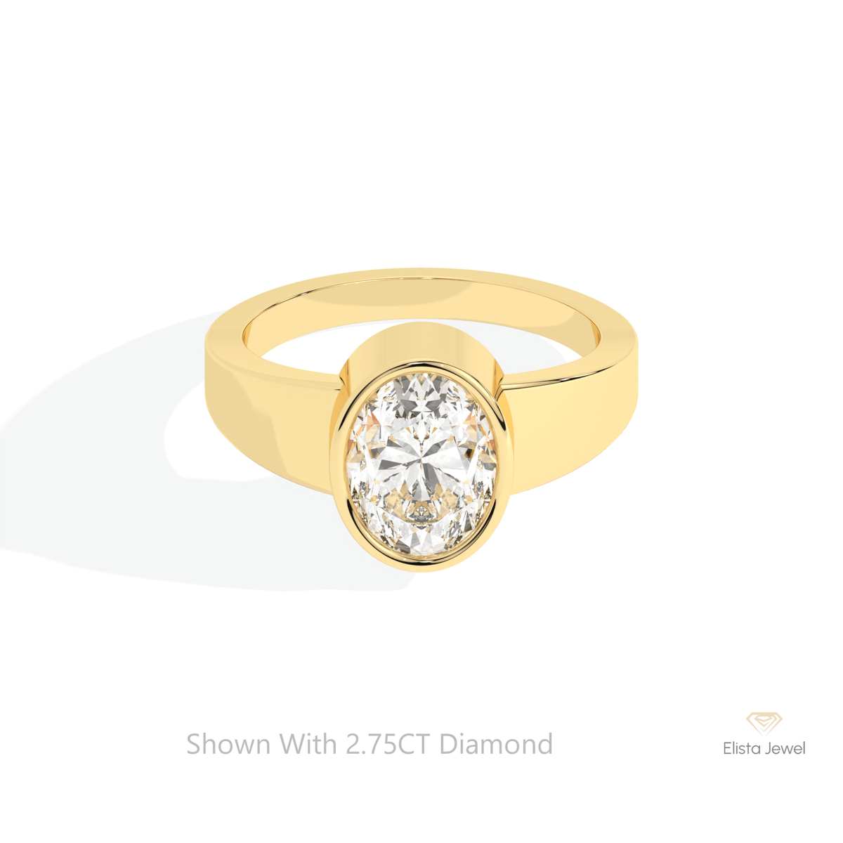 Oval Cut Full Bezel Engagement Lab Grown Diamond Ring in 10K White Gold - Front View