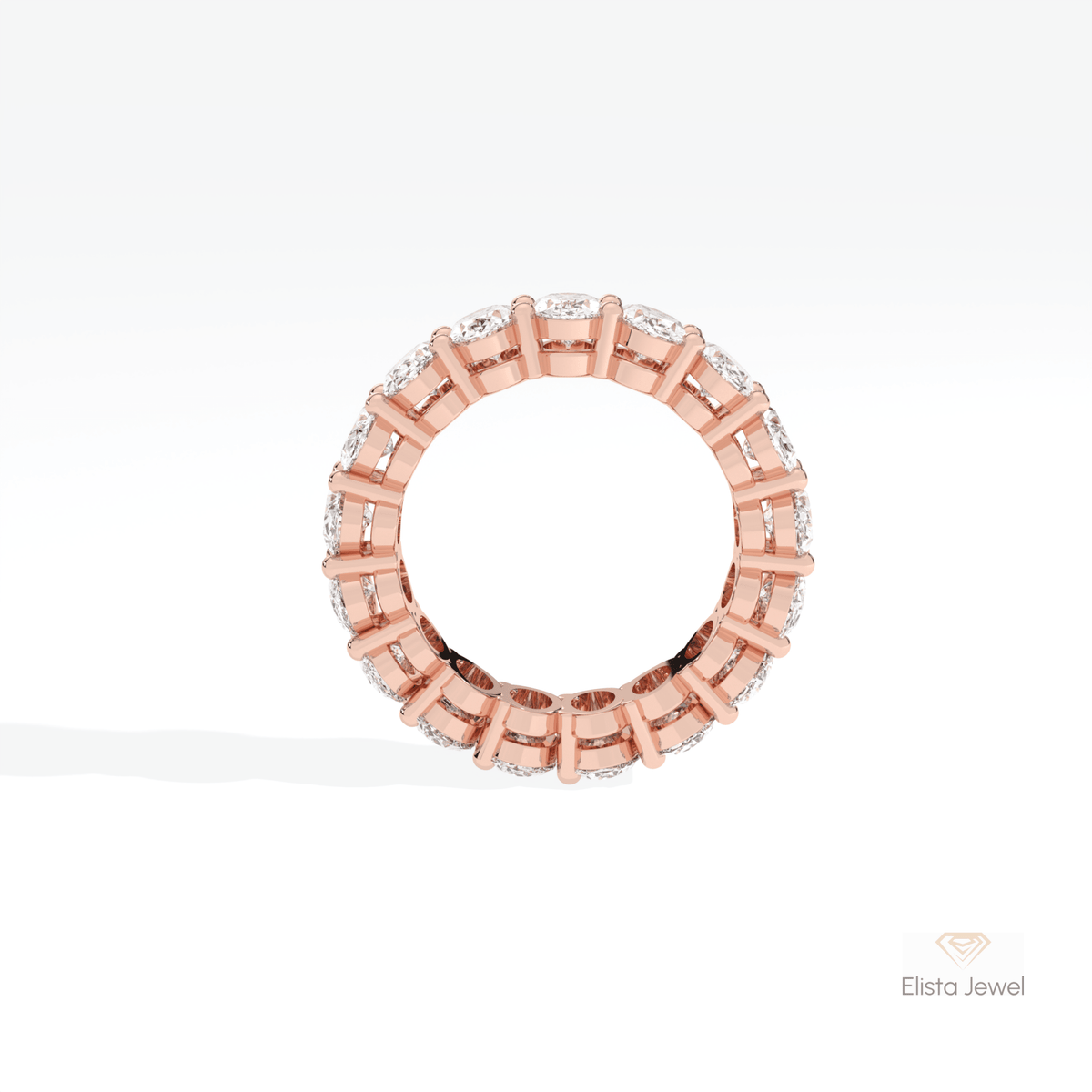 Oval Cut Full Eternity Stacking Lab Grown Diamond Band in 10K Rose Gold - Angled View