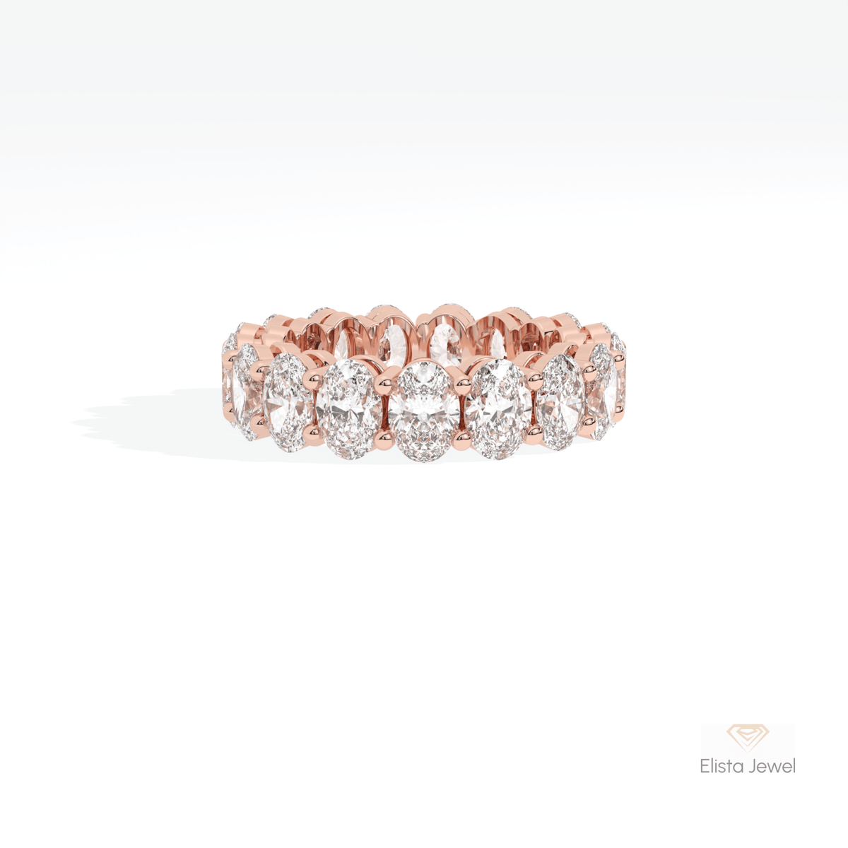 Oval Cut Full Eternity Stacking Lab Grown Diamond Band in 10K White Gold - Front View