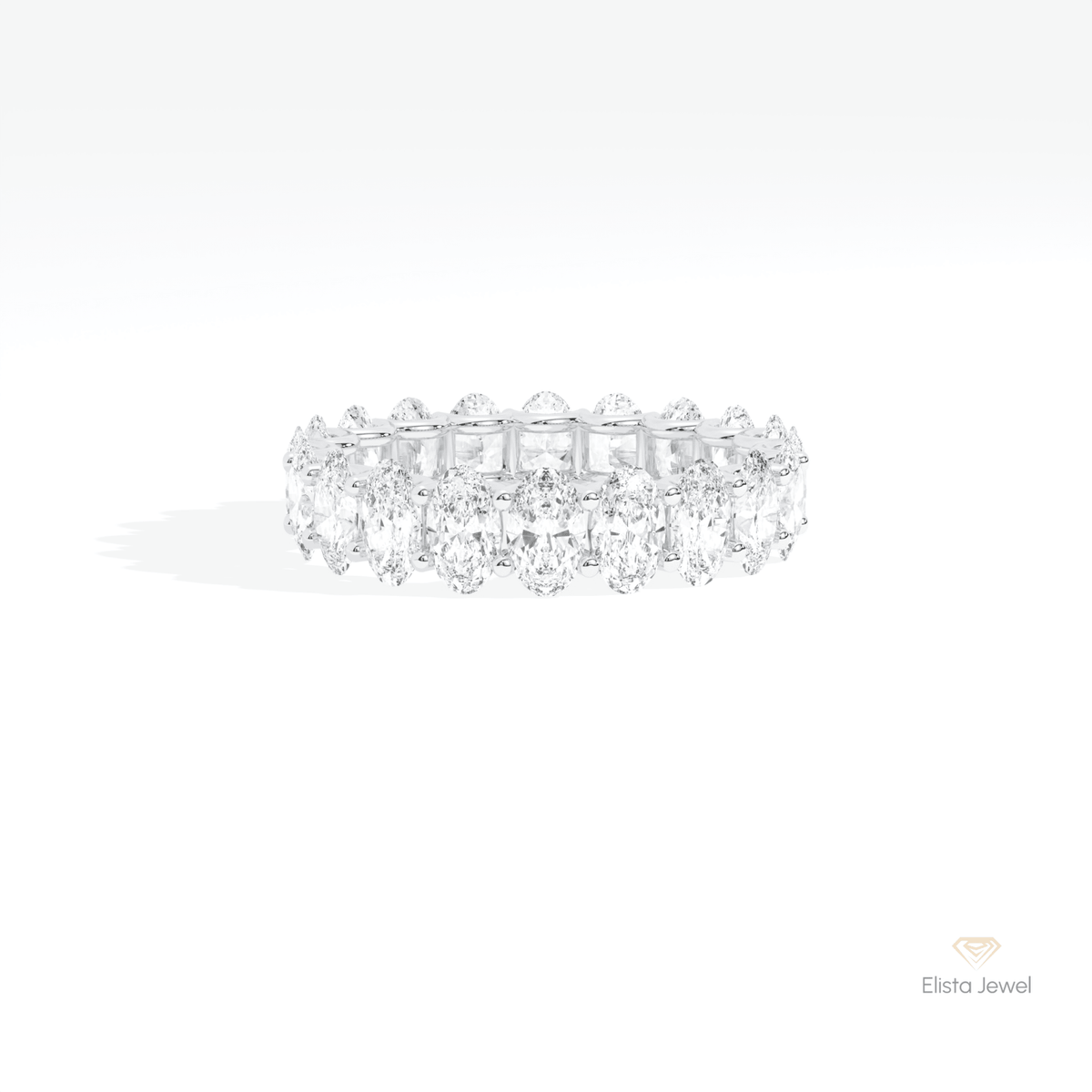 Oval Cut Full Eternity Wedding Lab Grown Diamond Band in 10K White Gold - Front View