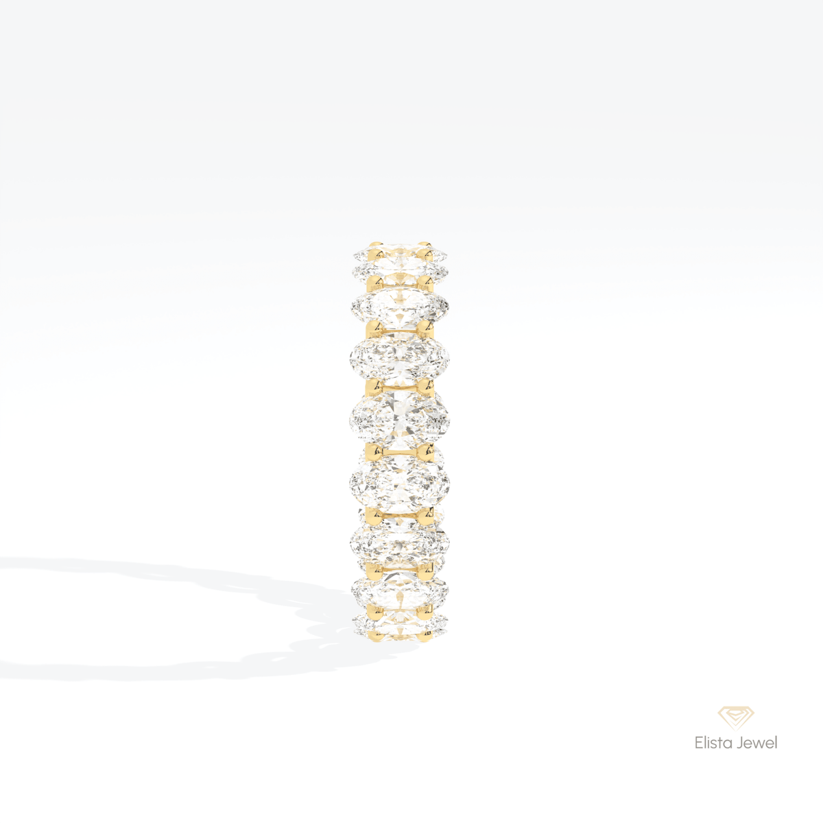 Oval Cut Full Eternity Wedding Lab Grown Diamond Band in 18K Yellow Gold - Perspective View
