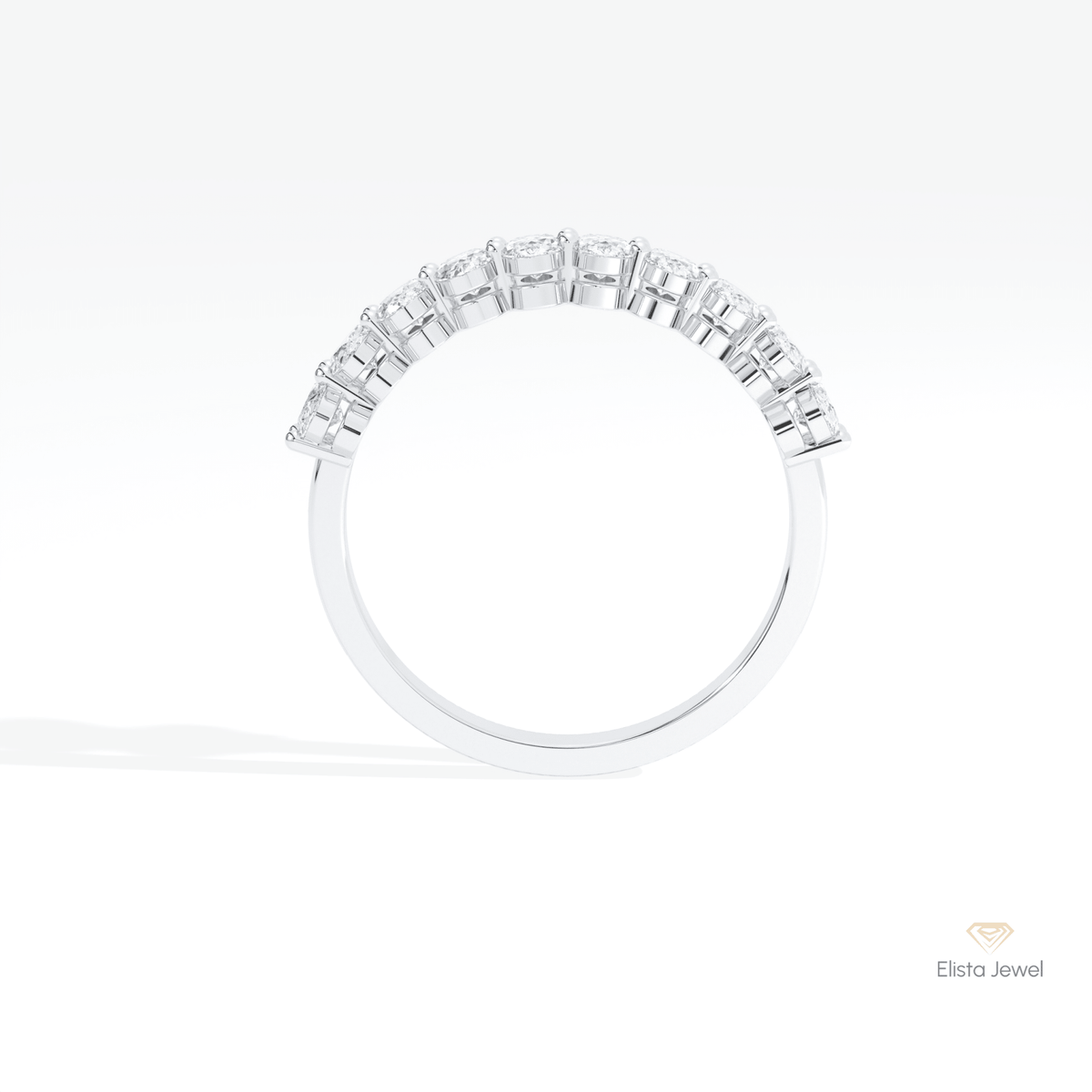 Oval Cut Half Eternity Wedding Lab Grown Diamond Band in 18K White Gold - Close-up View