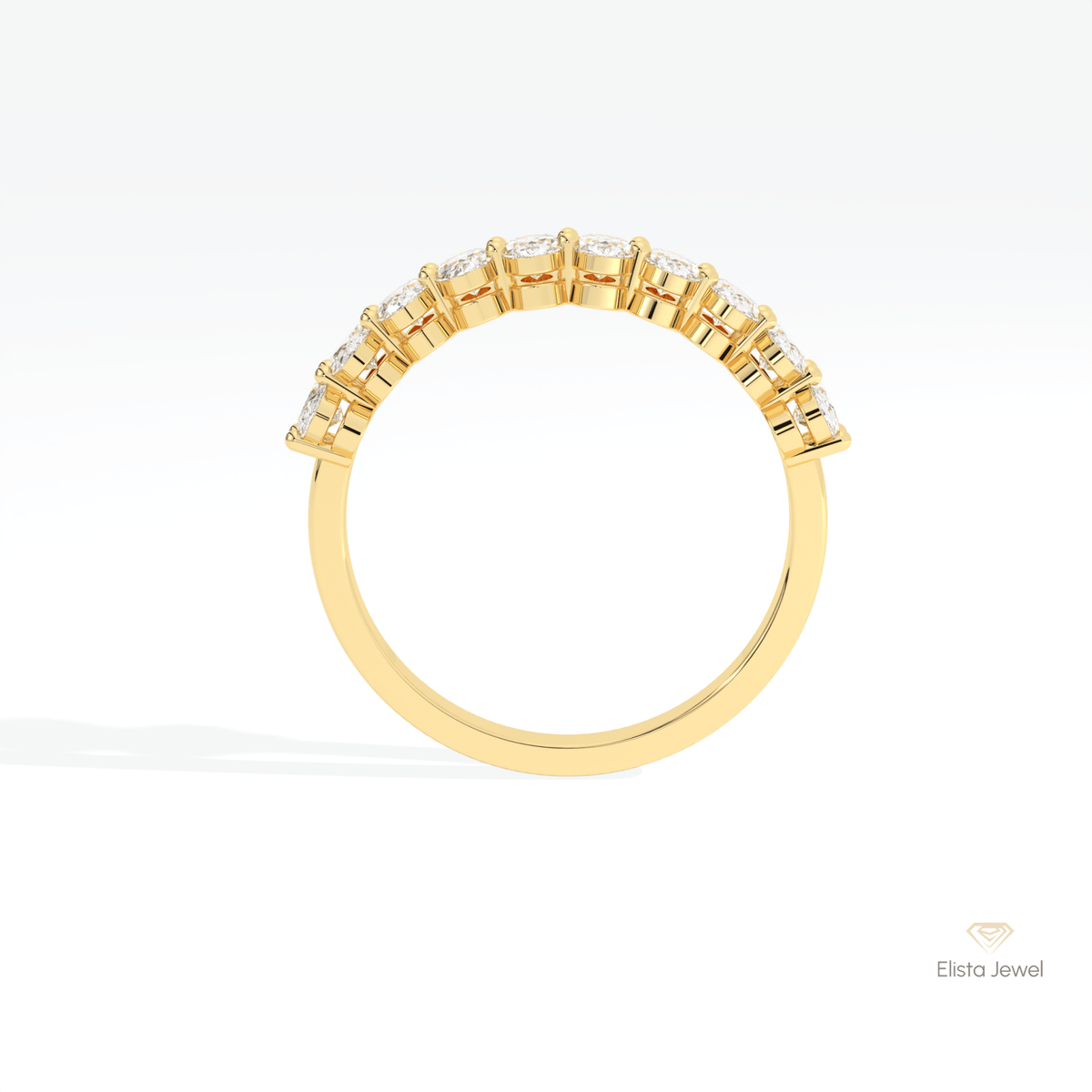 Oval Cut Half Eternity Wedding Lab Grown Diamond Band in 10K Rose Gold - Angled View