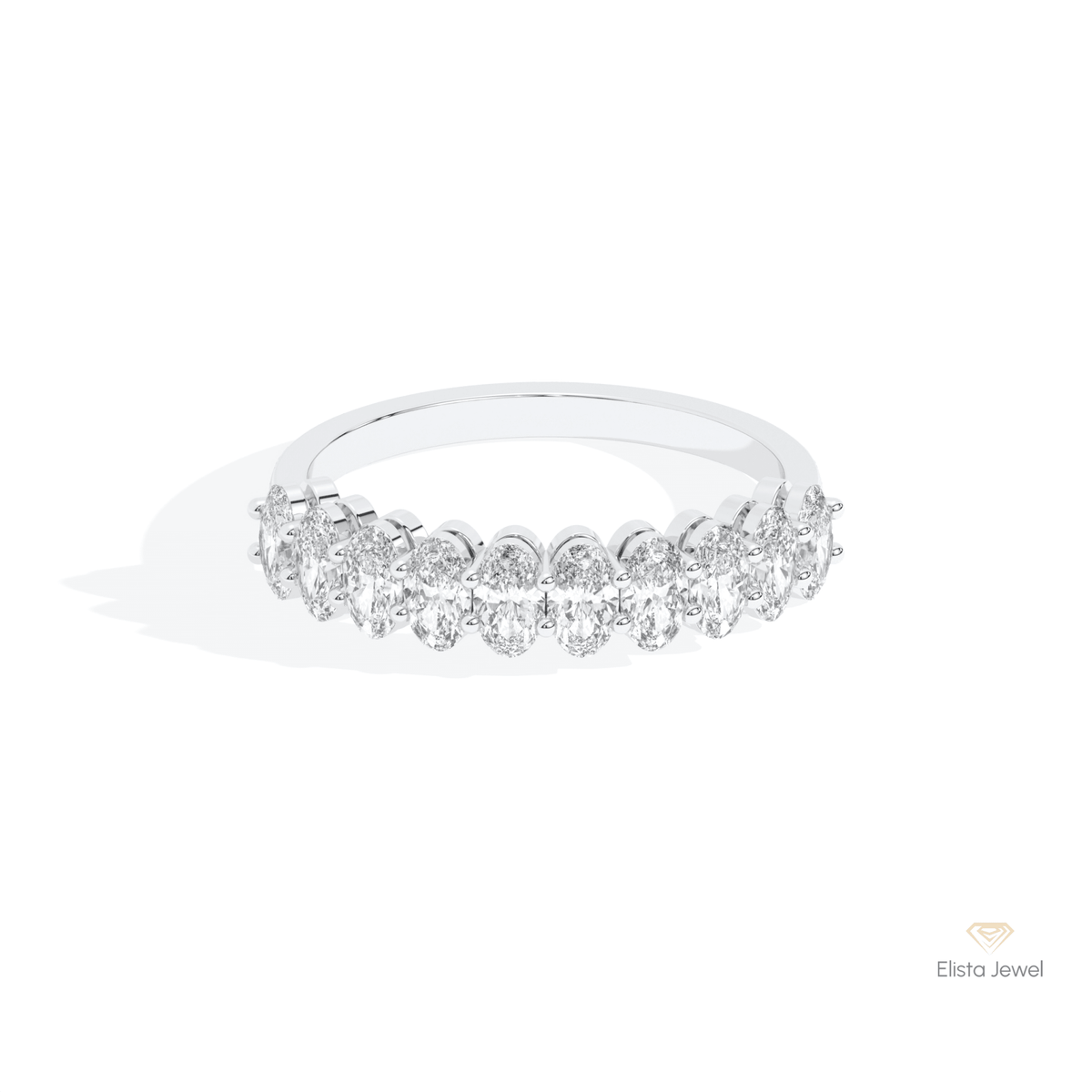 Oval Cut Half Eternity Wedding Lab Grown Diamond Band in 14K Yellow Gold - Detail View