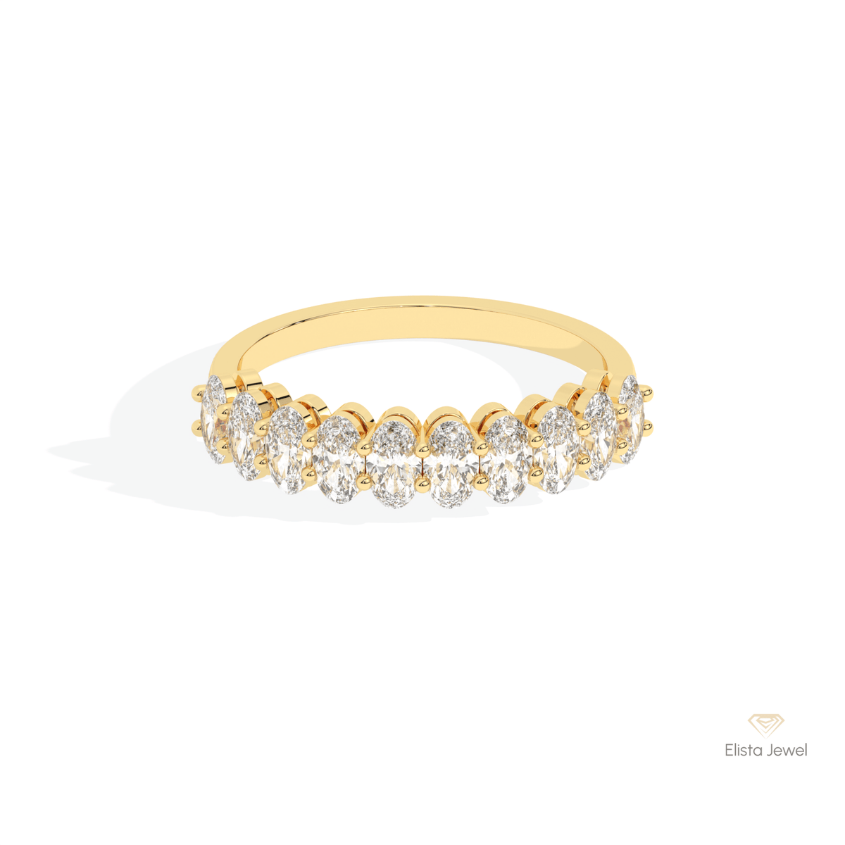 Oval Cut Half Eternity Wedding Lab Grown Diamond Band in 10K White Gold - Front View