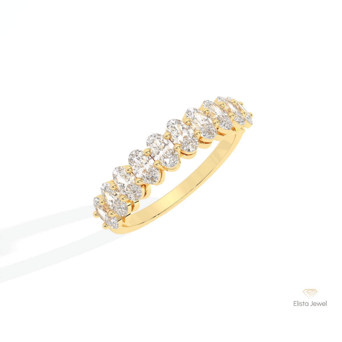 Oval Cut Half Eternity Wedding Lab Grown Diamond Band in 10K Yellow Gold - Side View
