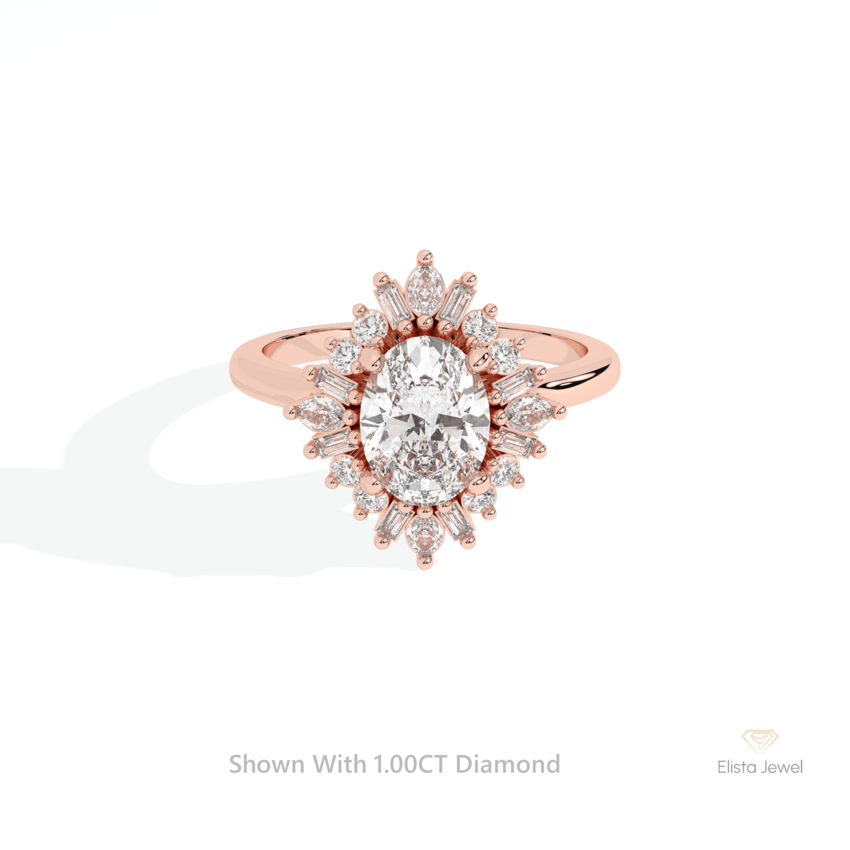 Oval Cut Halo Art Deco Wedding Lab Grown Diamond Ring in 14K Yellow Gold - Detail View