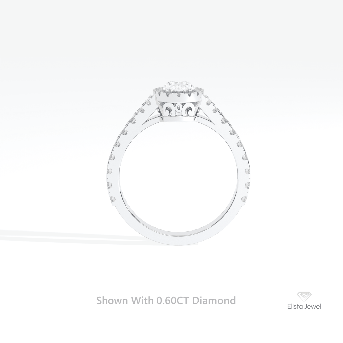 Oval Cut Halo Engagement Lab Grown Diamond Ring in 18K White Gold - Close-up View