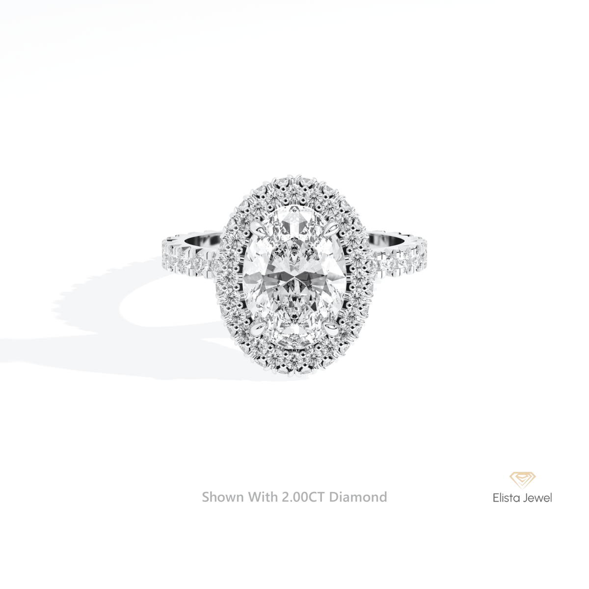 Oval Cut Halo Engagement Lab Grown Diamond Ring in 14K Yellow Gold - Detail View