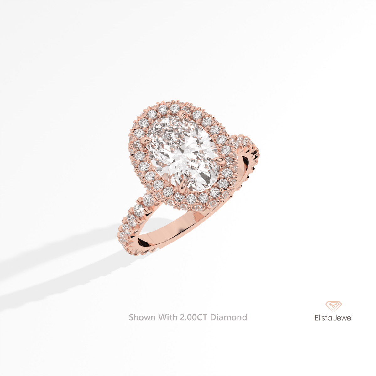 Oval Cut Halo Engagement Lab Grown Diamond Ring in 10K Yellow Gold - Side View