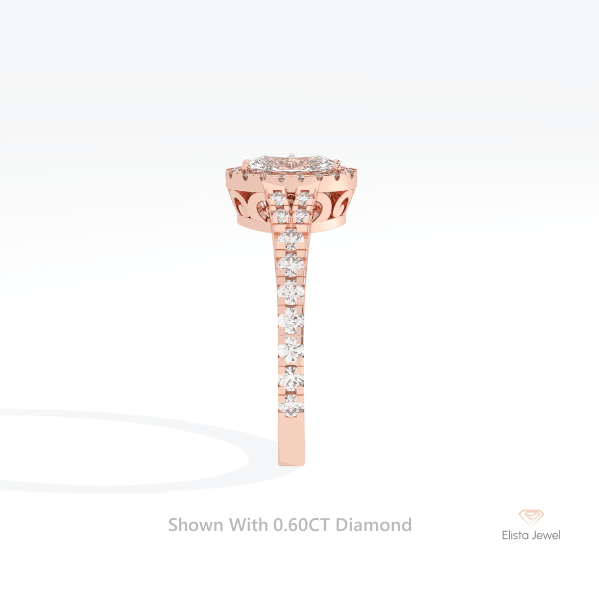 Oval Cut Halo Engagement Lab Grown Diamond Ring in 14K White Gold - Top View